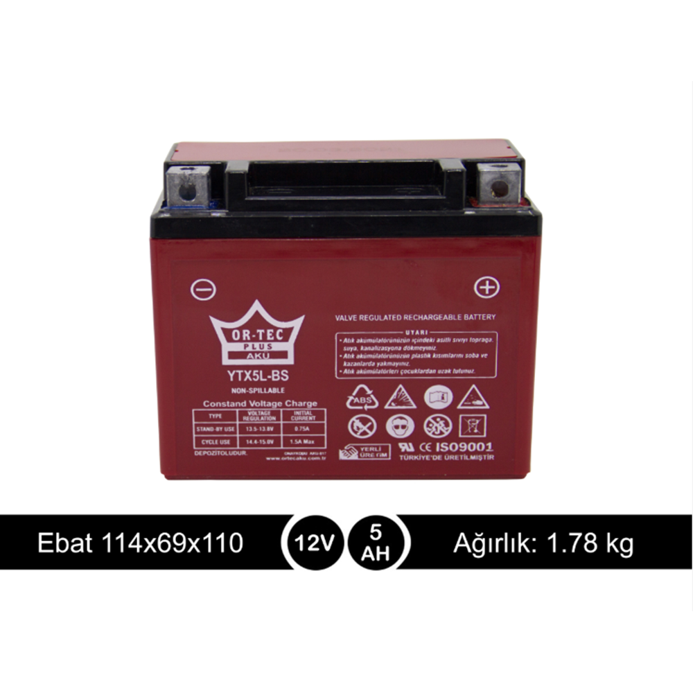 ORTEC 12V 5AH AKÜ YTX5-L BS SFC POPCORN HUSSAR