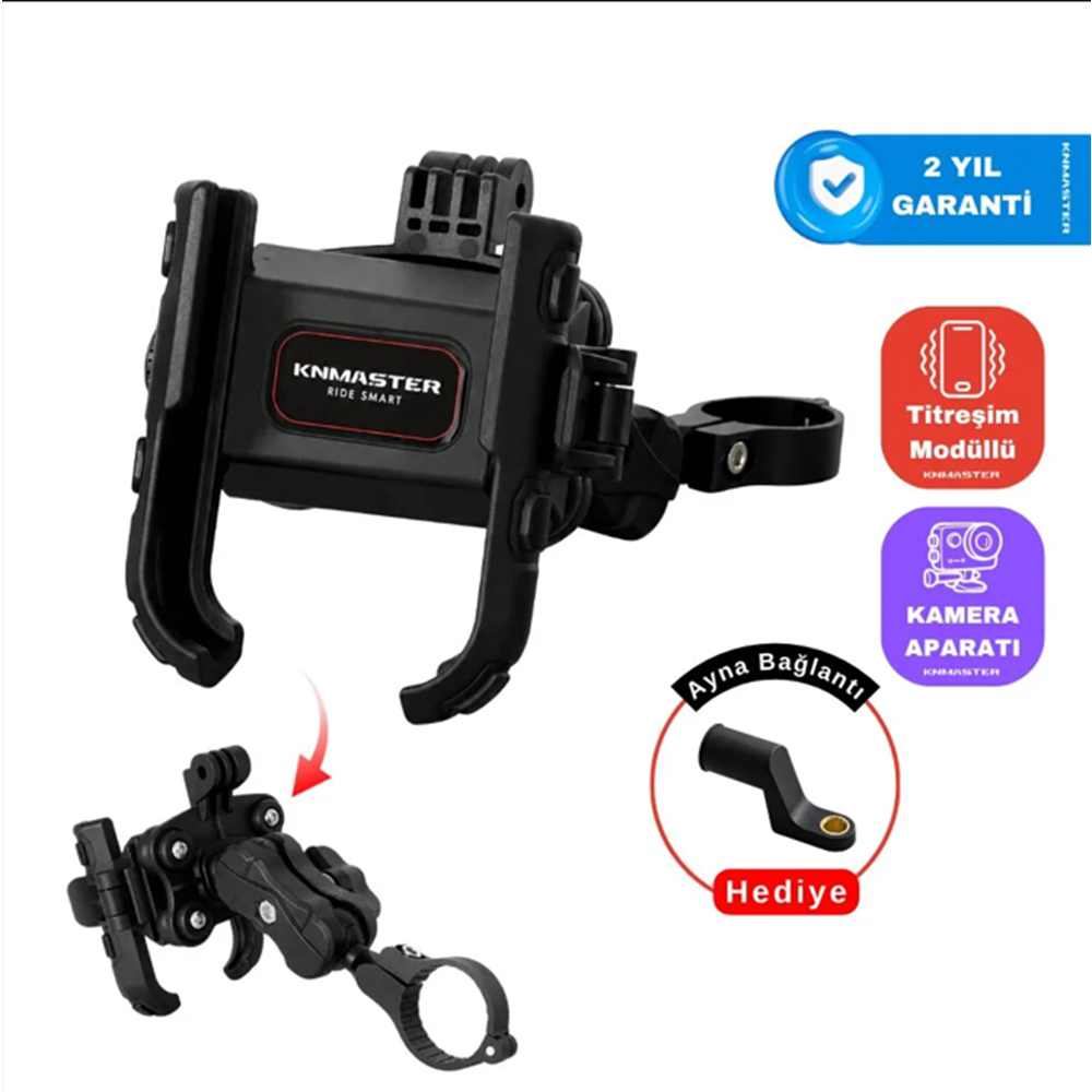 TT450 PRO Titreşim Önleyicili Motosiklet Telefon Tutucu (Kamera Bağlantılı)