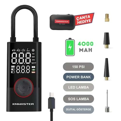 KNMASTER LP200 - 150 PSI Dijital Göstergeli Şarjlı Hava Pompası