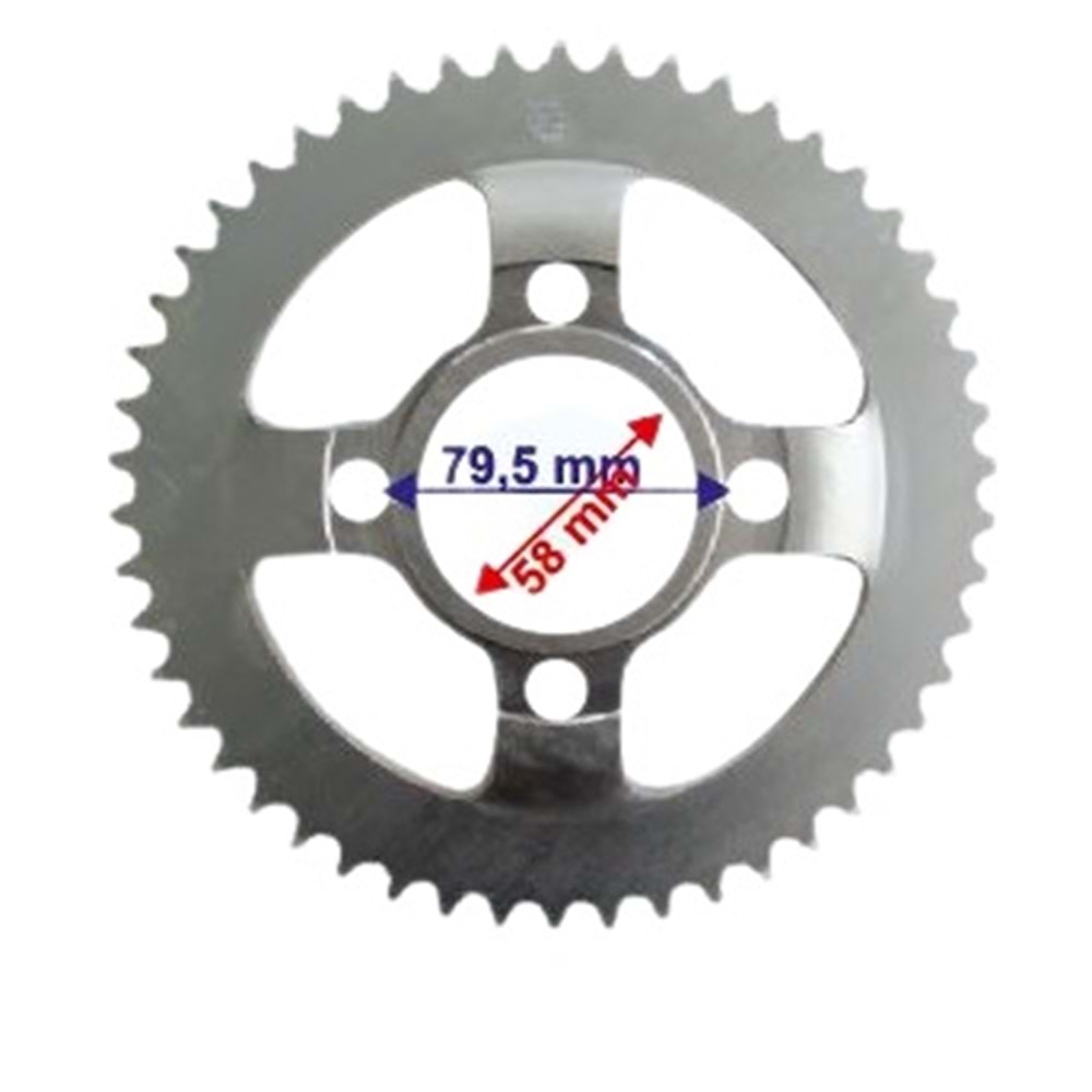 MONDİAL 150X-TREME ARKA ZİNCİR DİŞLİSİ 428-50T İÇ 58 mm ÇANAKLI